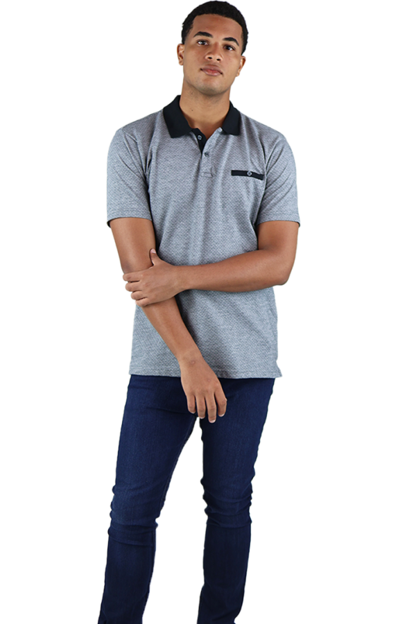 Playera Tipo Polo Tela Tejido A Puntos Color Gris Slim Fit Para Hombre